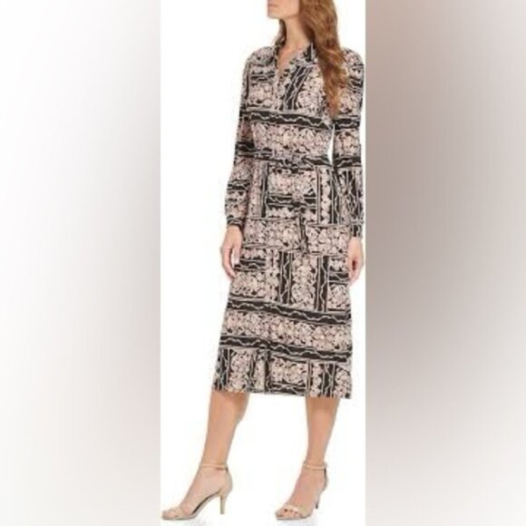 Tommy Hilfiger Long Sleeve Jersey Collar Midi Shirt Dress - Picture 1 of 10